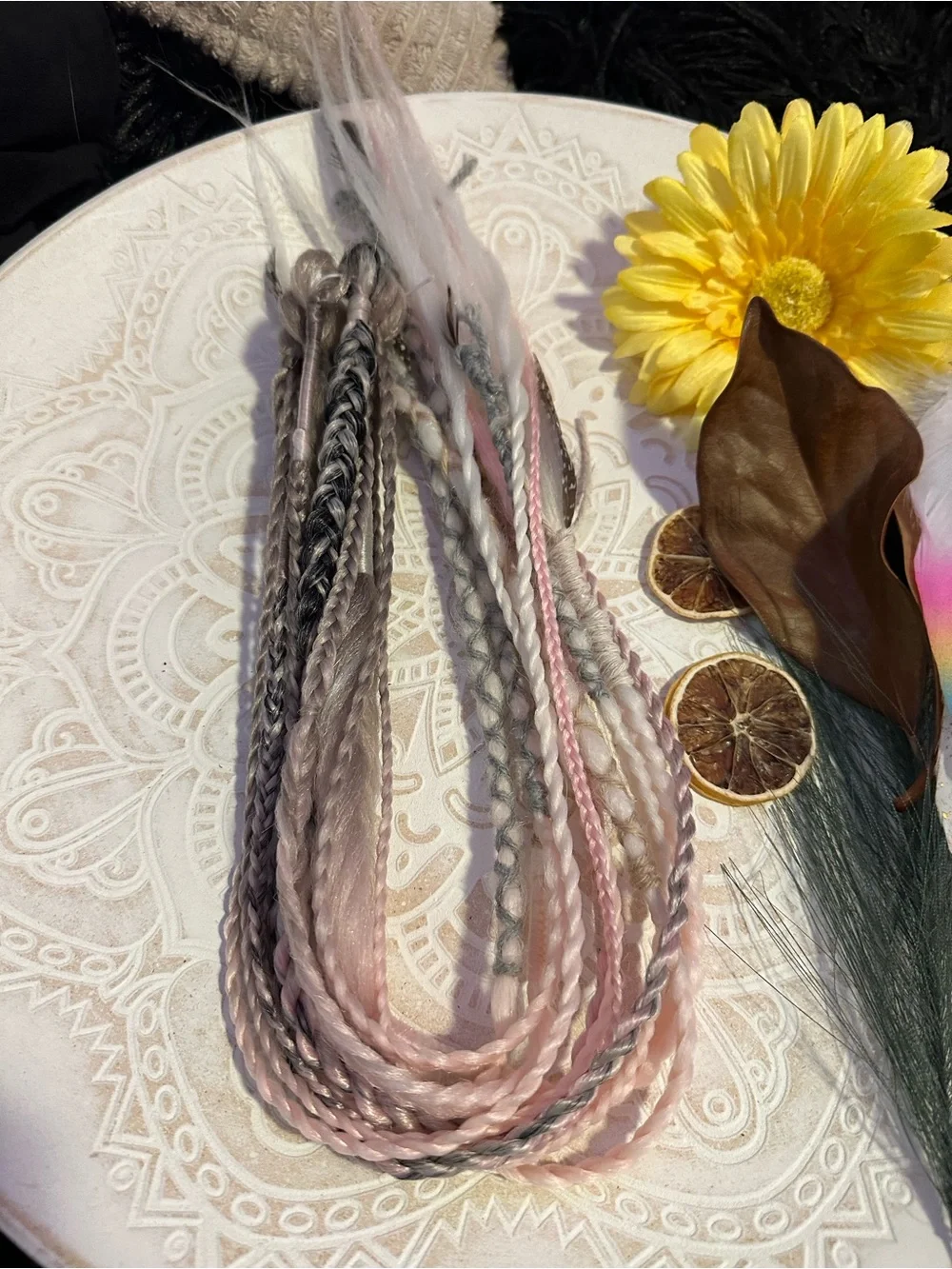 Boho Viking Dreads w/Accent Extensions - Pink, Silver & White